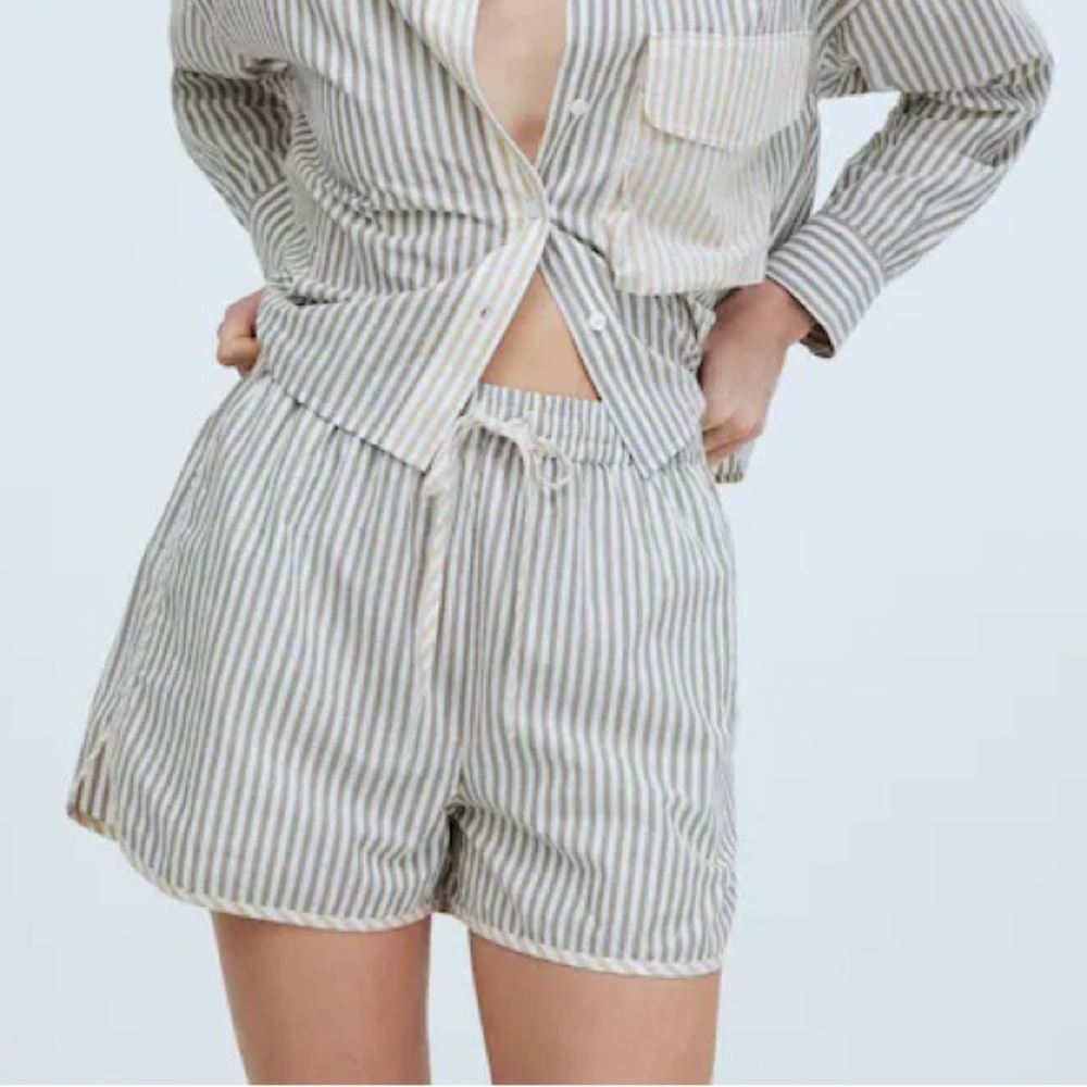 Madewell Crinkle Cotton Striped Dolphin-Hem Shorts Boxers Women’s Large